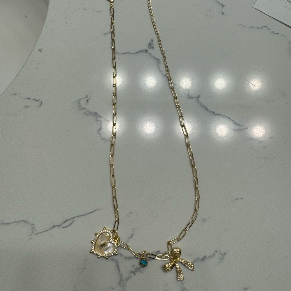 Gold plated charm bar necklace